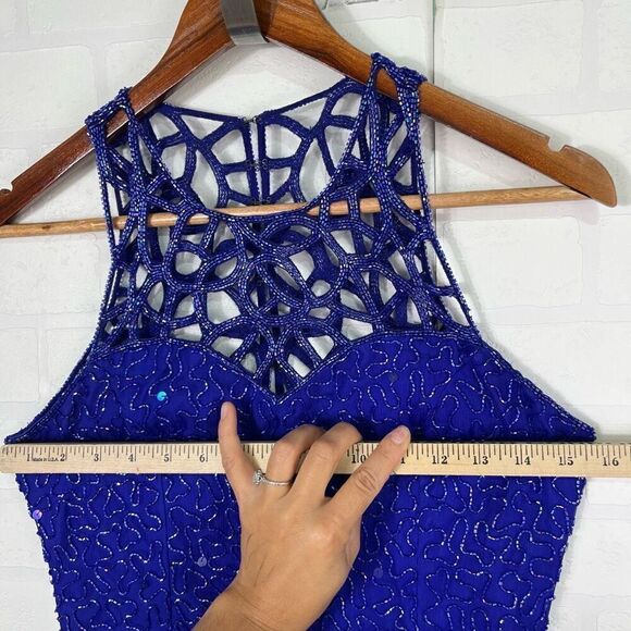 Scala Womens Silk Beaded Dress size Medium Blue Long Dress - Picture 5 of 16